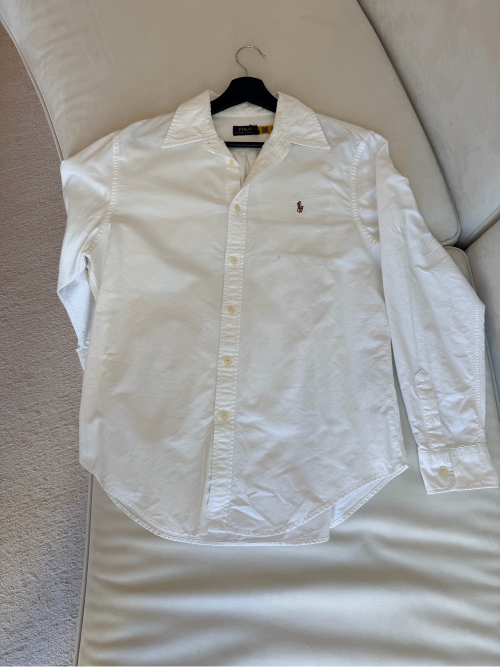Ralph Lauren White Long-Sleeve Button-Up Shirt with Pony Emblem